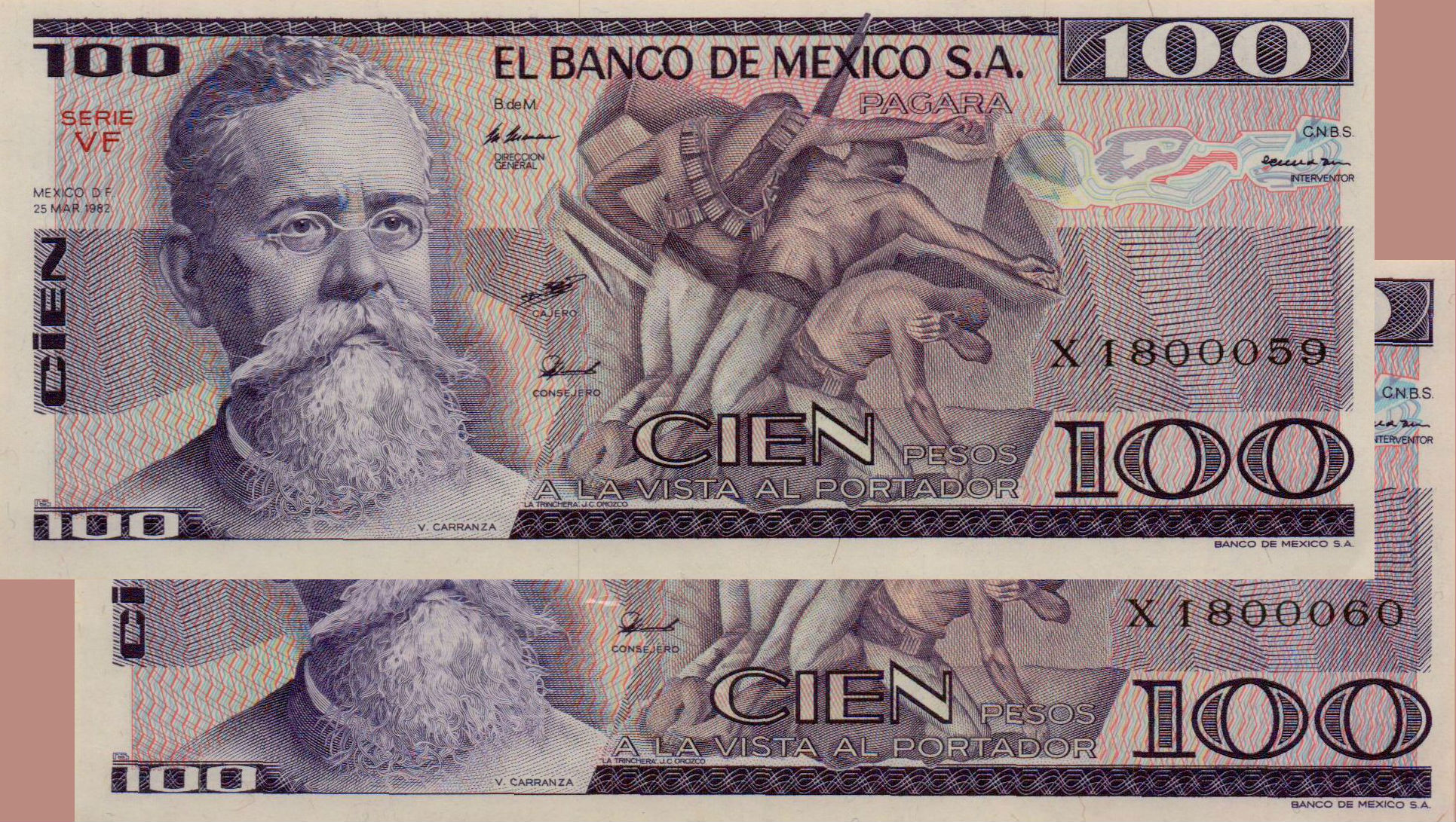 Mexico 100 1982 UNC P-74/cVF [Sequence X2]